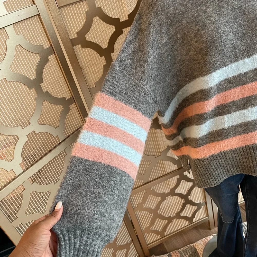 Pink Lily! BRAND NEW! Never worn! Grey with pink & blue stripes! Fuzzy! - Picture 2 of 5